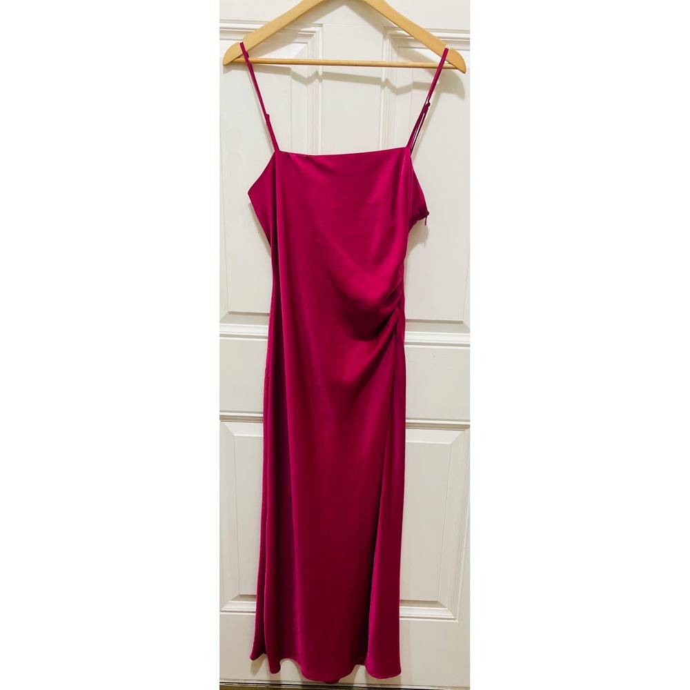 House of Harlow 1960 Slip Dress Ruched Side Slit Midi Dress Fuchsia L